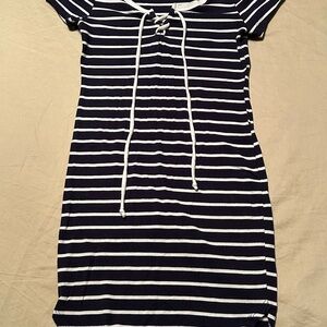 Bozzolo Navy and White Striped Midi Dress